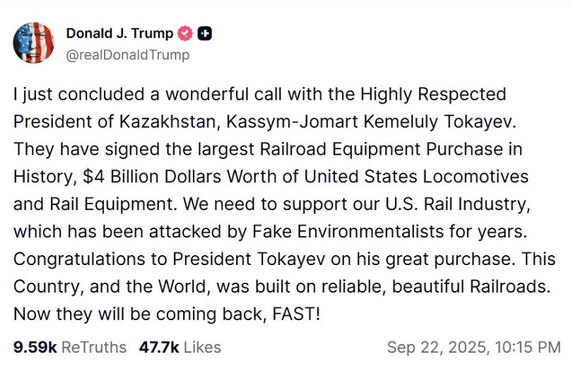 Screengrab of US President Donald Trump’s post on Truth Social