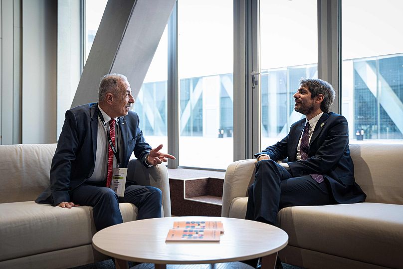 El ministro de Cultura de España, Ernest Urtasun, y el embajador de Palestina en España, Husni Abdel Wahed