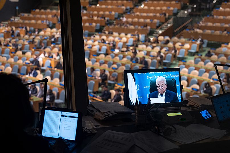 Palestinian President Mahmoud Abbas addresses the United Nations General Assembly via video, 25 September, 2025