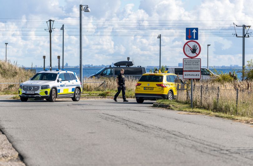 Danish police and Danish Security and Intelligence Service (PET) are present at DSB on Kystvejen by Copenhagen Airport, Tuesday, Sept. 23, 2025.