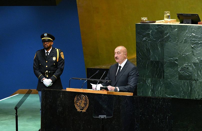Azerbaijan’s President Ilham Aliyev during his speech at UN General Assembly 