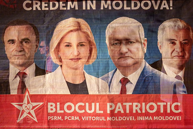 A campaign tent for the Patriotic Electoral Bloc in Chișinău, 26 September, 2025