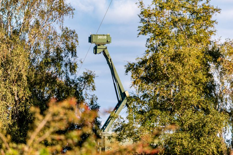 A mobile radar installation is seen at the Danish military site on Amager, on the coast of Oresund, the sea between Denmark and Sweden, on Friday, Sept. 26, 2025