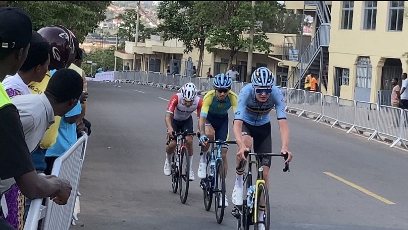 Belgium's Remco Evenepoel finished second in 6:22:48 to take silver, while Ireland's Ben Healy claimed bronze at the UCI Road World Championship in Kigali, Sep. 28, 2025
