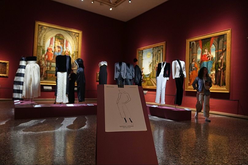 Many of Giorgio Armani's creations are now on show in an exhibition at the Pinacoteca di Brera, in Milan which opened last Wednesday.