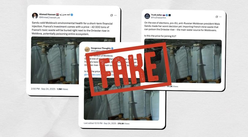 Screenshots from X peddling false claims about France and Moldova waste deal
