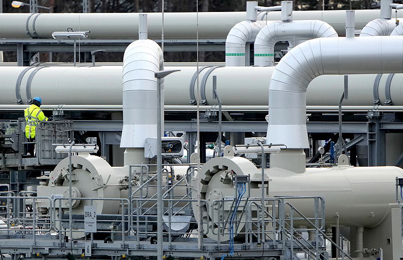 Pipes at the landfall facilities of the Nord Stream 2 gas pipeline are pictured in Lubmin, 15 February, 2022