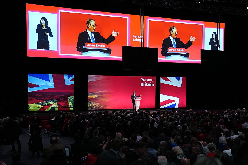 Britain's Prime Minister Keir Starmer gestures as he gives his keynote speech at the annual Labour Party conference in Liverpool, 30 September, 2025