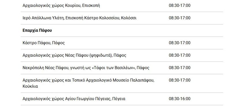 Ωράρια λειτουργίας