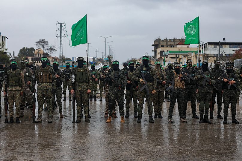 Hamas fighters are deployed in Rafah ahead of the planned release of two among six Israeli hostages set to be handed over to the Red Cross, 22 February, 2025 