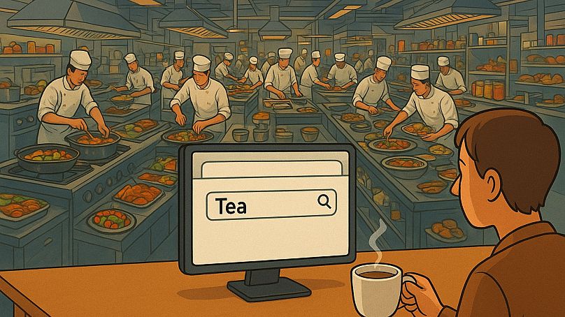 Fragt man Dall-E von OpenAI, das Bildgeneratorpendant zu ChatGPT, stellt es diese Analogie zum Ressourcenverbrauch eines Rechenzentrums.