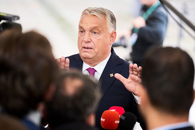 Hungary's Prime Minister Viktor Orbán arrives at an informal summit in the Danish parliament at Christiansborg Castle in Copenhagen, 1 October, 2025