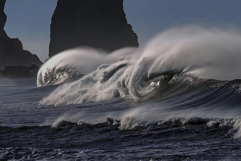 Powerful waves pictured at Reynisfjara in Iceland