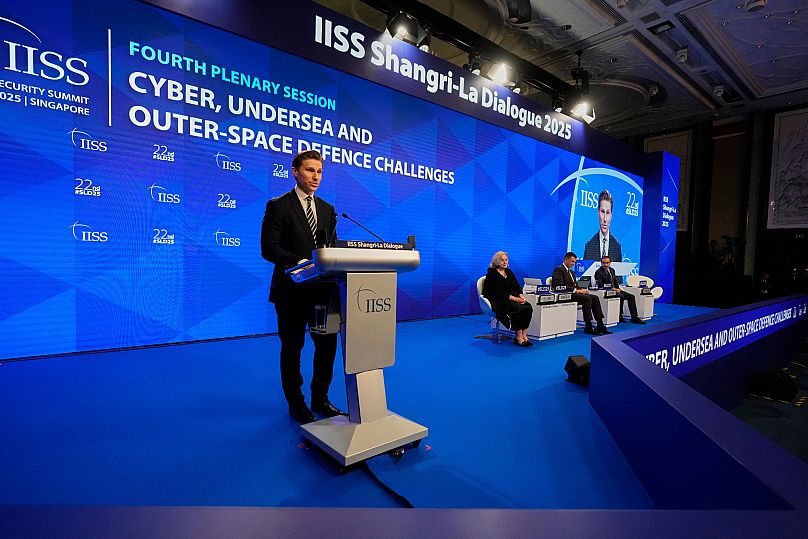 Antti Häkkänen delivers a speech during the 22nd Shangri-La Dialogue summit in Singapore, 31 May, 2025