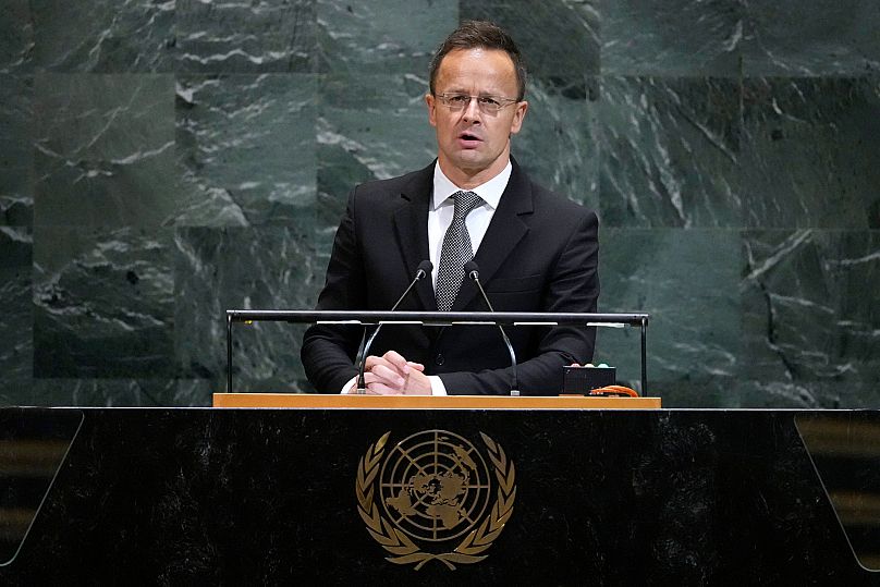 Péter Szijjártó s'adresse à la 80e session de l'Assemblée générale des Nations unies, le mercredi 24 septembre 2025, au siège de l'ONU, à New York