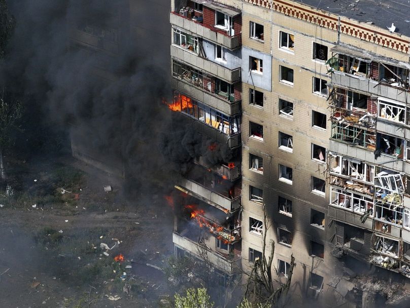FILE: The scene of a Russian aerial strike on a residential building in Kostiantynivka, in the Donetsk region of Ukraine, 10 September 2025