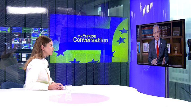 Israeli Prime Minister Benjamin Netanyahu speaks to Euronews' Sasha Vakulina in an exclusive interview, 5 October 2025