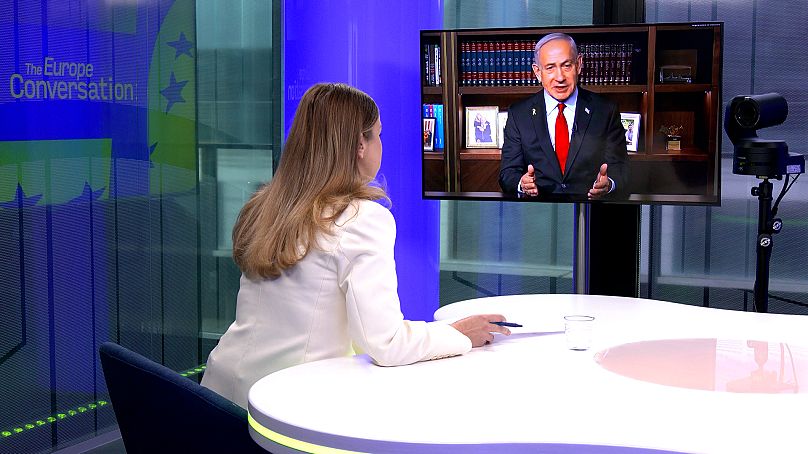 Israeli Prime Minister Benjamin Netanyahu speaks to Euronews' Sasha Vakulina in an exclusive interview, 5 October 2025