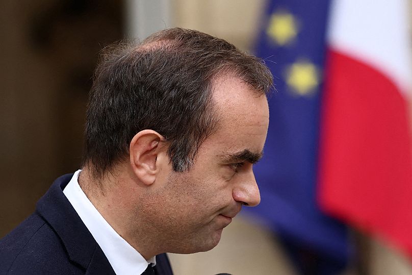 Outgoing Prime Minister Sébastien Lecornu reacts after delivering his statement at the Hotel Matignon in Paris, 6 October, 2025