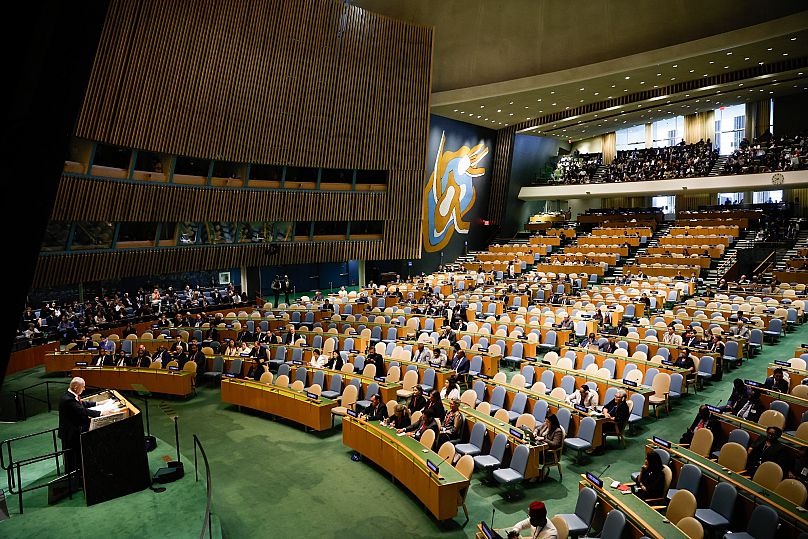 Israeli Prime Minister Benjamin Netanyahu speaks during the 80th session of the United Nations General Assembly, Friday, Sept. 26, 2025, at U.N. headquarters.