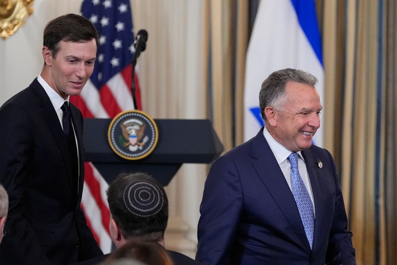 Special Envoy Steve Witkoff and Jared Kushner arrive before Trump holds a press conference with Benjamin Netanyahu in the White House, Monday, Sept. 29, 2025, in Washington