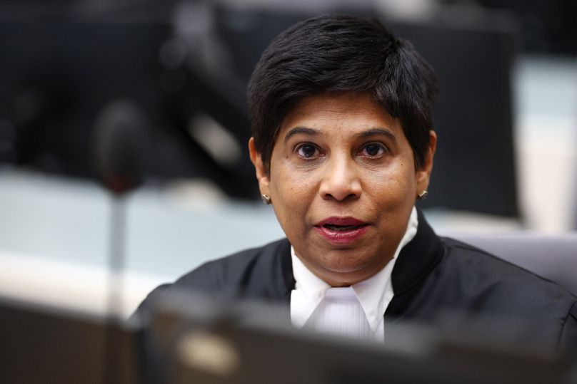 Deputy Prosecutor Nazhat Shameem Khan attends a hearing at the International Criminal Court (ICC) in The Hague, Netherlands, Monday, Oct. 6, 2025