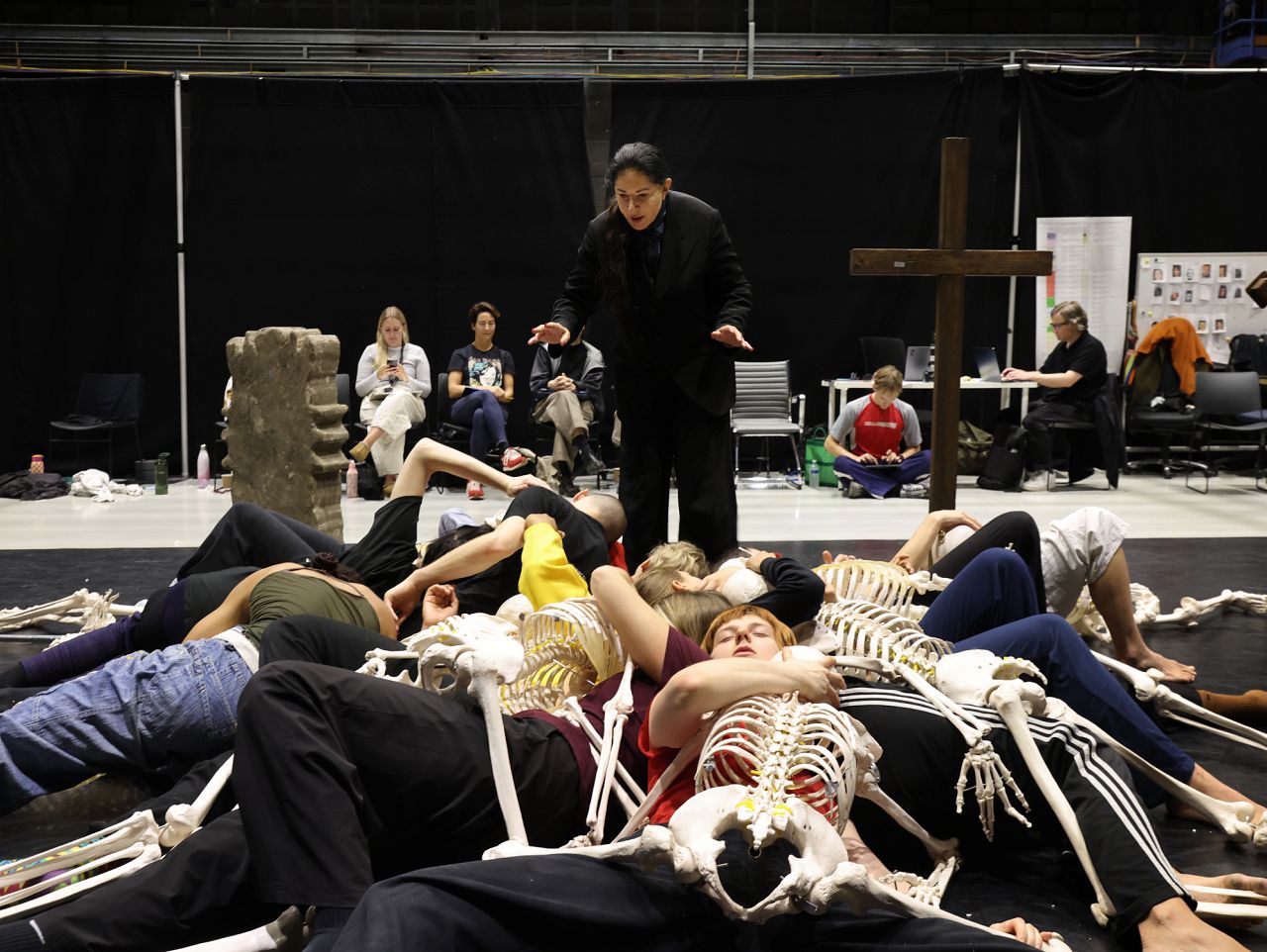 Marina Abramovic with performers in rehearsals for Orgy