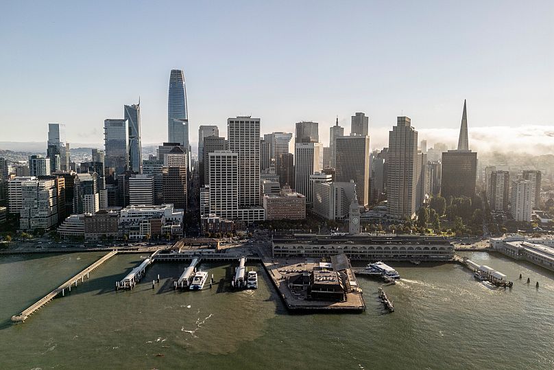 An aerial view of the downtown San Francisco skyline, 10 July, 2025
