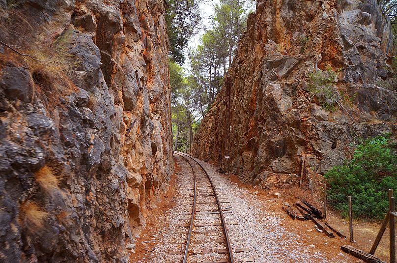 A train track on the Sóller Railway journey.