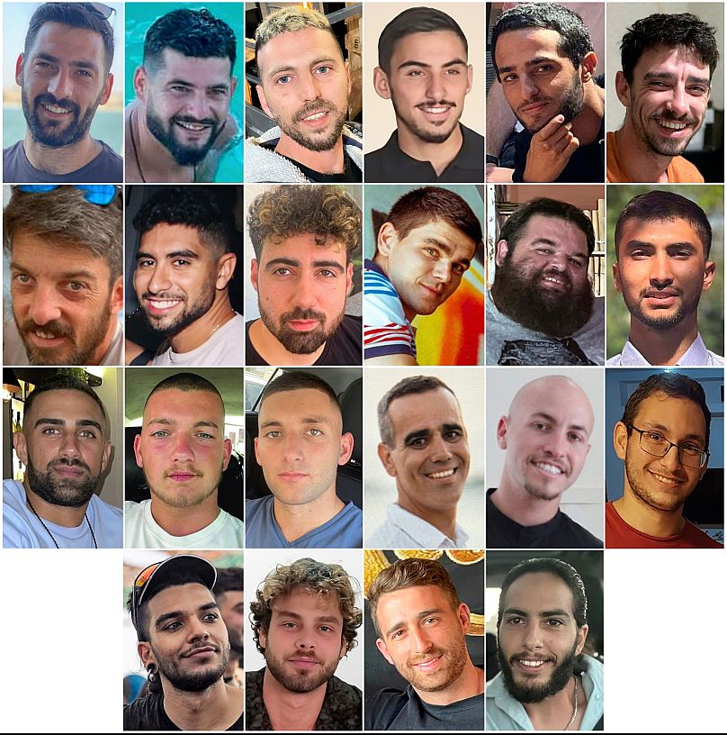 This combo of images provided by the Hostages and Missing Families Forum, shows Israeli hostages believed to still be alive in Gaza.