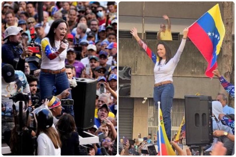 María Corina Machado a január 9-i caracasi demonstráción