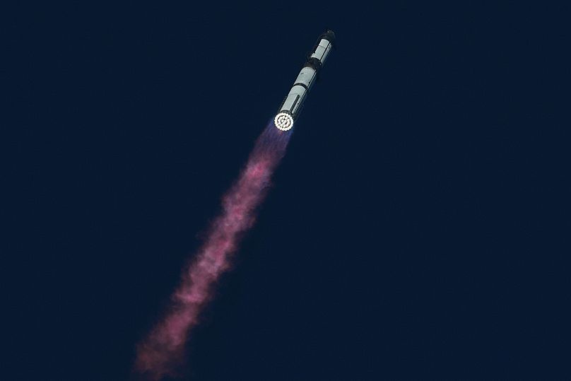 SpaceX's mega rocket Starship makes a test flight from Starbase, Texas, Monday, Oct. 13, 2025. 