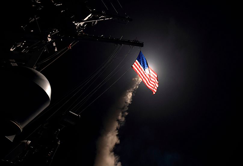 The guided-missile destroyer USS Porter launches a tomahawk land attack missile in the Mediterranean Sea, 7 April, 2017 