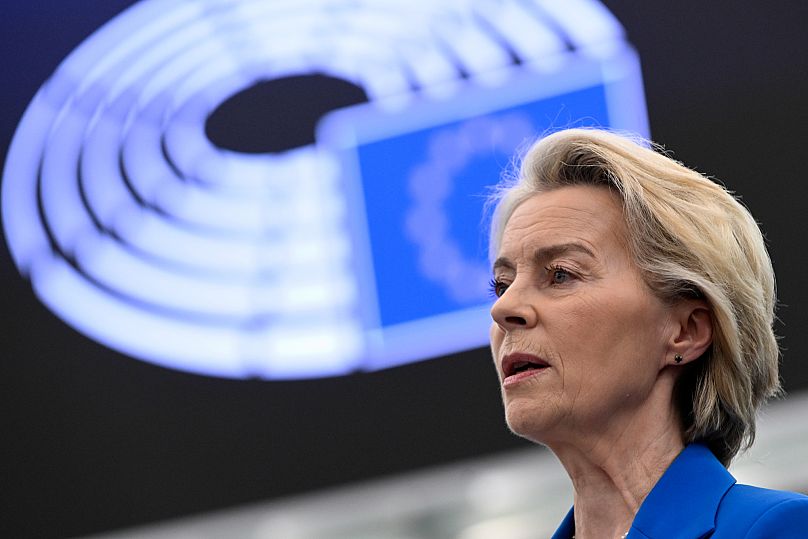 European Commission president Ursula von der Leyen speak before a no-confidence vote against the European Commission, 6 October, 2025 