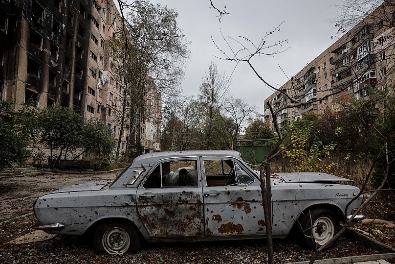 A damaged private car is seen in Kostiantynivka, 13 October, 2025