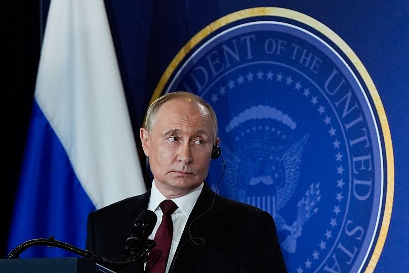 Russia's President Vladimir Putin at a press conference at Joint Base Elmendorf-Richardson in Alaska, 15 August, 2025