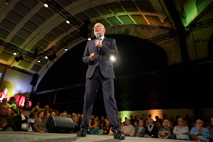 Frans Timmermans, z centrolewicowego bloku dwóch partii – Partii Pracy (PvdA) i Zielonej Lewicy (GroenLinks) – uczestniczy w wiecu wyborczym w Nijmegen, Holandia, we wtorek, 1