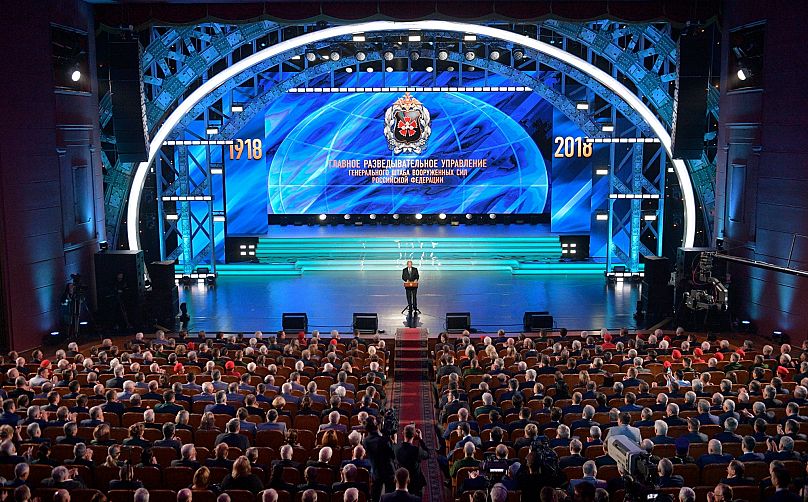 President Vladimir Putin speaks at a meeting with officers of Russia's military intelligence GRU in Moscow, 2 November, 2018