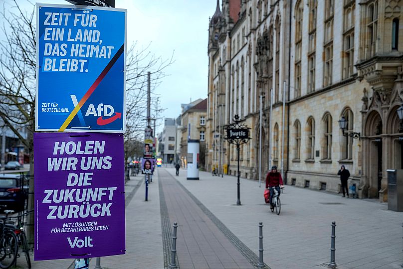 An election poster of the far-right anti-immigrant party Alternative For Germany party in Magdeburg, 7 February, 2025