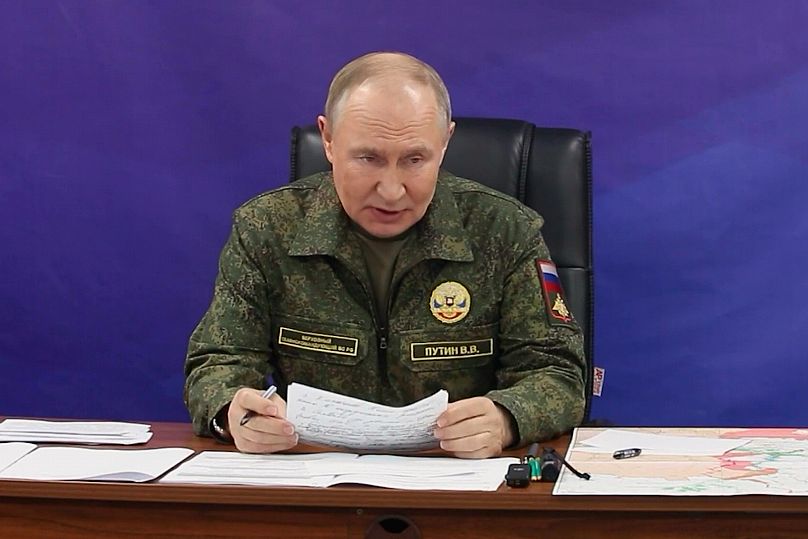 Russian President Vladimir Putin speaks while visiting one of the command posts of the Joint Group of Forces, 26 October, 2025
