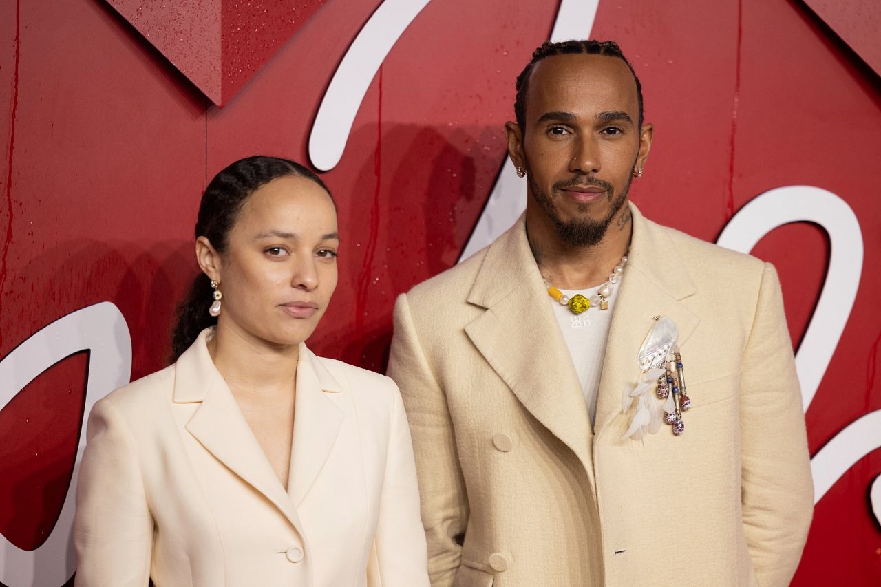 FILE: Grace Wales Bonner and Formula One race driver Lewis Hamilton at the British Fashion Awards, London, 4 December 2023