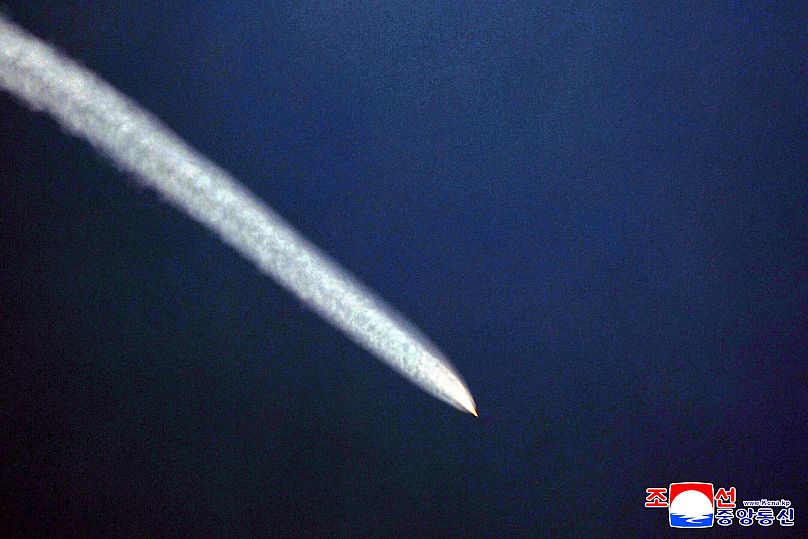 This photo provided by North Korean government shows what it says a test of a hypersonic projectile at an undisclosed location in North Korea, 22 October, 2025