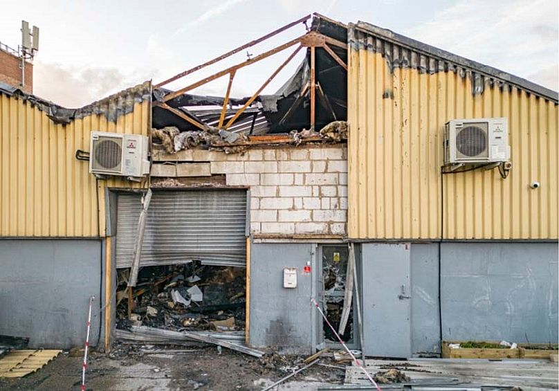 Danos num armazém no leste de Londres que estava a armazenar mercadorias para a Ucrânia, 9 de junho, 2025
