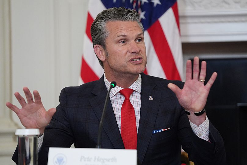 Secretary of War Pete Hegseth speaks in the State Dining Room of the White House, 23 October, 2025