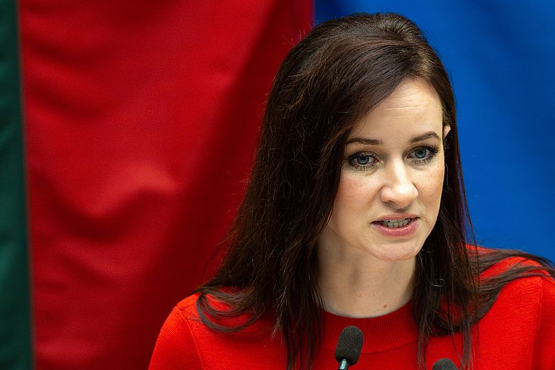 Lithuania's Prime Minister Inga Ruginienė speaks during a parliament session in Vilnius, 26 August, 2025