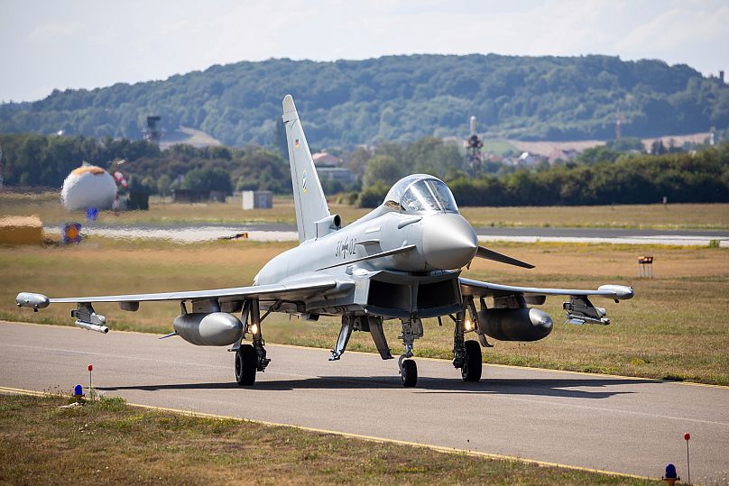 A German Eurofighter gets ready for take-off at Neuburg Air Base in Neuburg An Der Donau, 15 August, 2022