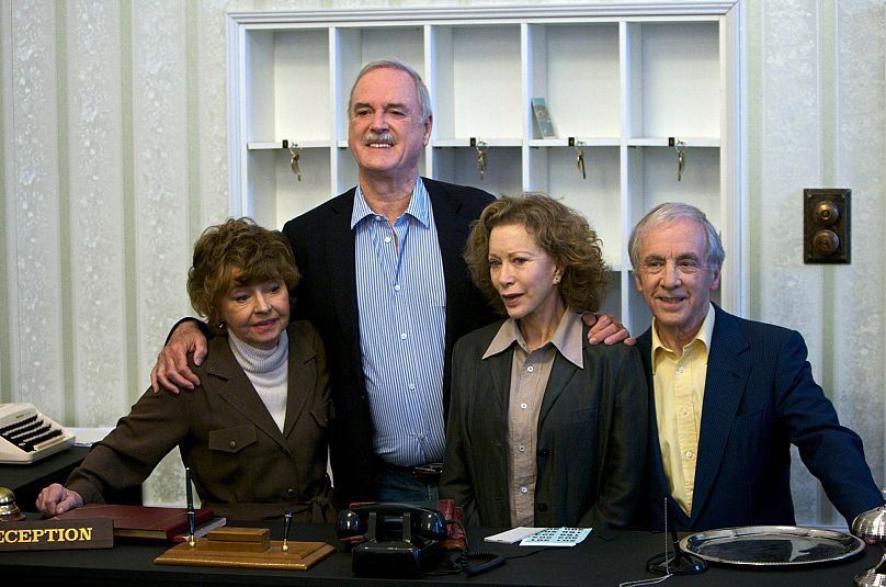 FILE: Fawlty Towers cast reunites to mark 30th anniversary of TV show; from left Prunella Scales, John Cleese, Connie Booth and Andrew Sachs, 6 May 2009