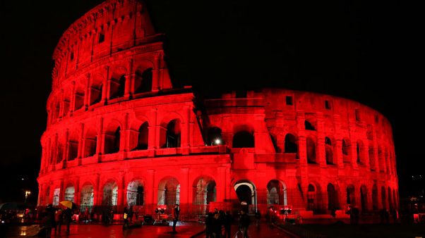 Image result for Rome's Colosseum turned red to protest Pakistan blasphemy law