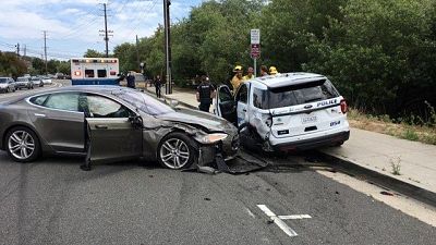 Tesla hits parked California police vehicle; driver blames 'Autopilot' Tesla hits parked California police vehicle; driver blames 'Autopilot'