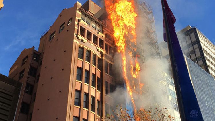 Spectacular blaze engulfs office building in Australia's Sydney